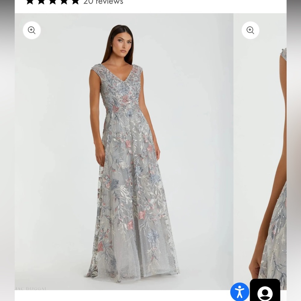 Mac Duggal Silver Floral Embellished V-Neck Prom Gown